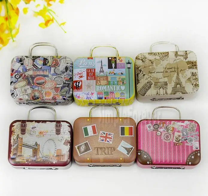 

360pcs Continental Mini Tin Box Retro Suitcase Handbag Small Rectangular Candy Box Small Tin Container