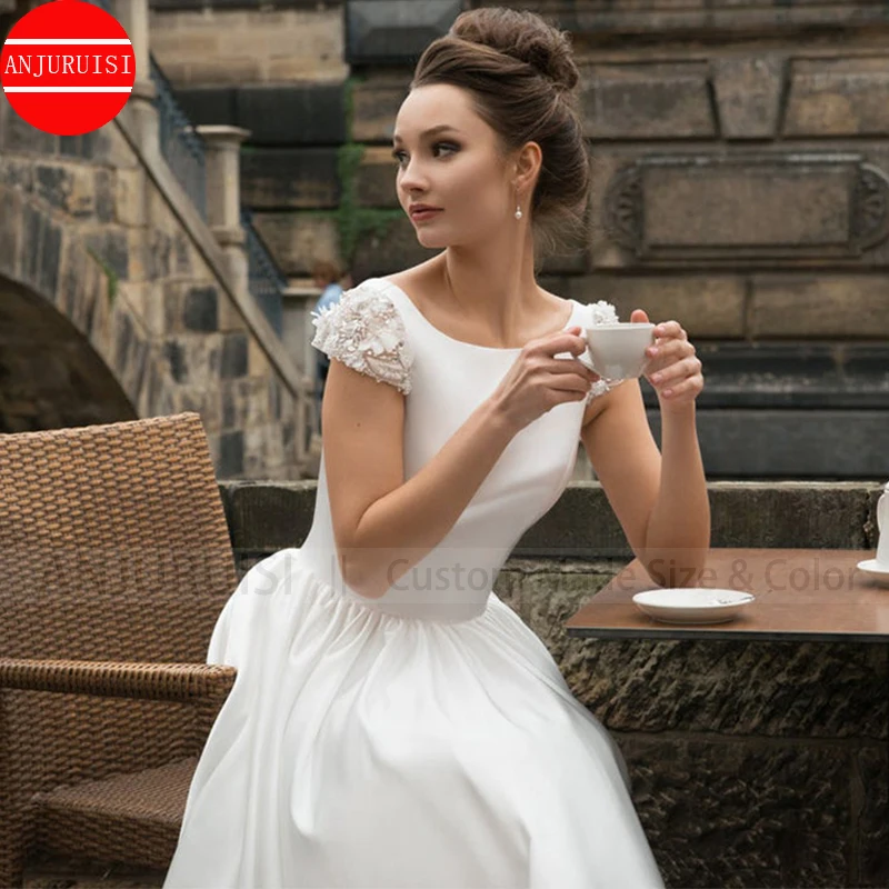 Vestido De novia corto hasta la rodilla, manga larga, satén, para Fiesta De Boda, Boda, Simple, Fiesta