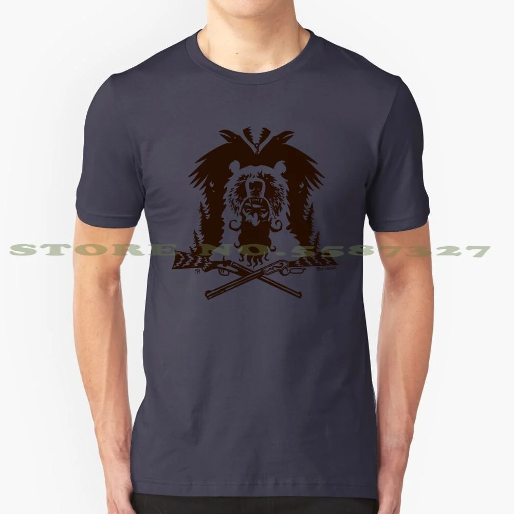 The Mad Trapper 100% Cotton T-Shirt Canada Yukon Woods Bear Ben Walker Beard Wild Snow Trap Guns Rifle Crow Raven Forest Trees