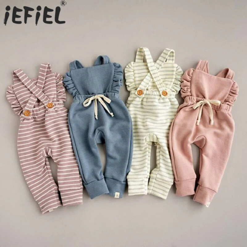 

Newborn Baby Girl Boy Backless Stripe Ruffle Romper Overalls Pants Cotton Jumpsuit Home Wear Outfit Clothes Suit For 0-3Y Baby