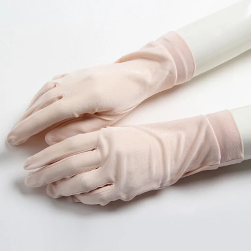 Sexy Summer Women UV Protection Sunscreen Short Sun Natural Silk Knit Mittens Thin Mulberry Silk Driving Lace Gloves A60