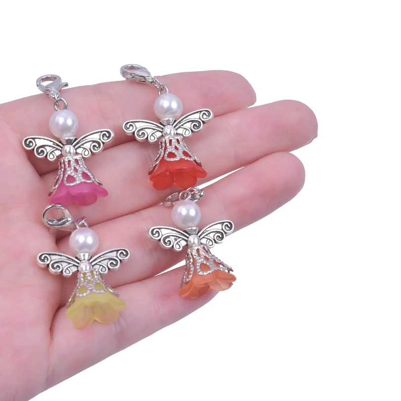 10pcs Angel Wings Charms For Jewelry Making DIY Keychain Resin Flower Fashion Pendant Mixed Colorful Accessories Lobster Clasp