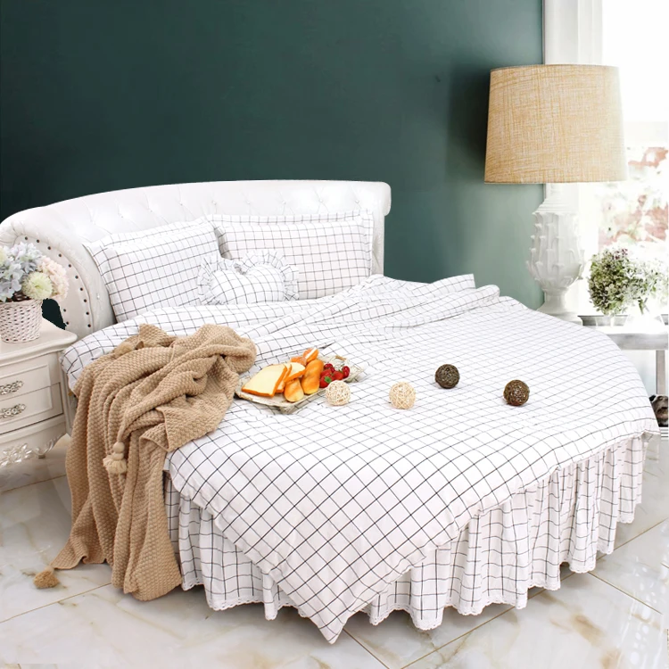 White 100%Cotton Round Bedding kit Checks Brief Home Bedding Duvet Cover CALIFORNIA SUPER KING SIZE Free shipping Round BEDDING