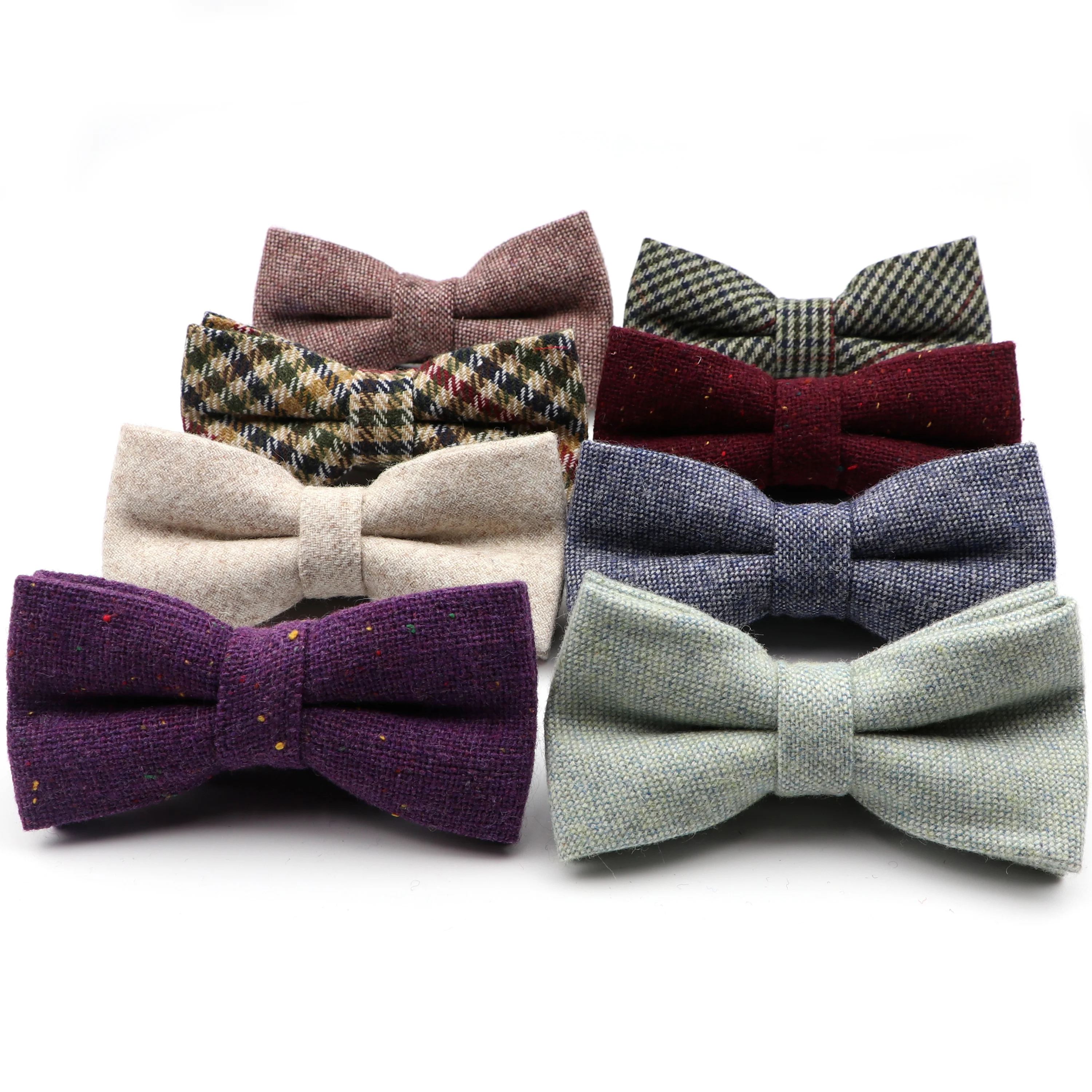 High Quality Men's Wool Cotton Bow Tie For Men Wedding Business Butterfly Solid Plaid Bowtie England Cravat Clothing Accessories