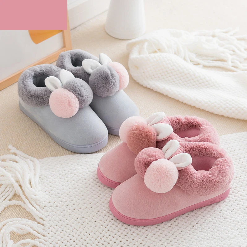 

Winter Cotton Slippers Couples Women's Home Furnishing Winter Bags with Indoor Cute Warm Plus Velvet Non-slip Furry Shoes