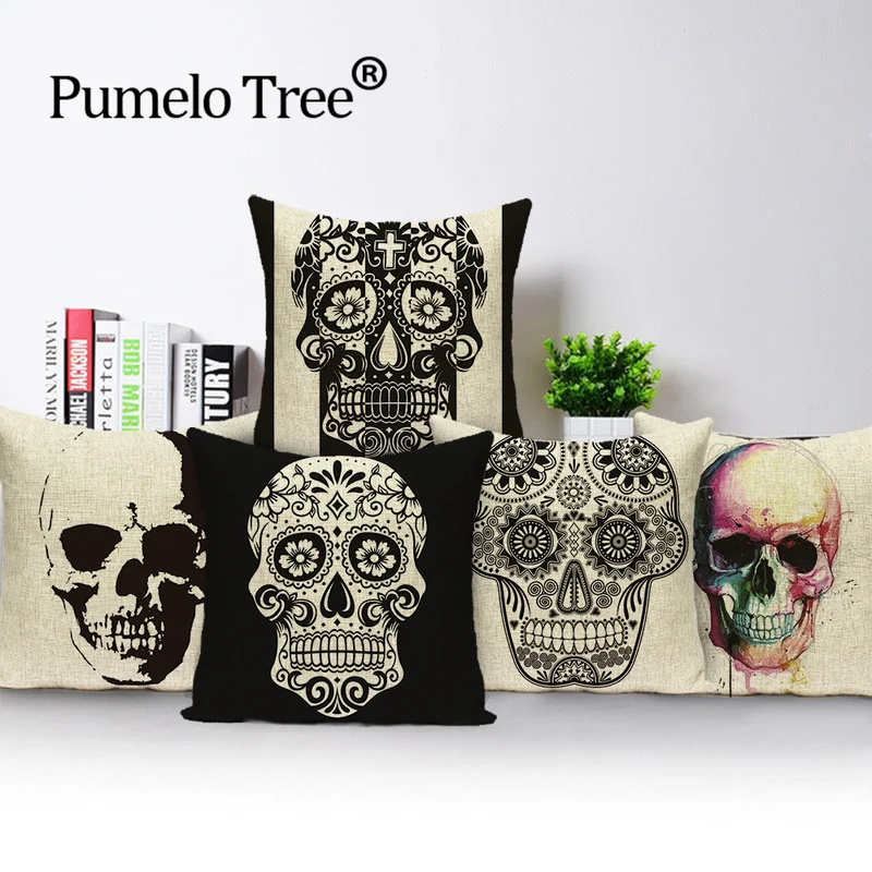 

Mexico Skull Cushion Cover Horror Skull Head Decorative Pillow Case Outdoor Polyester Lumbar Pillow Covers Federe Cuscini Diva