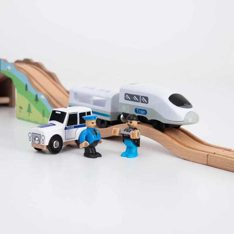 Train de Locomotive électrique, voiture magnétique, piste en bois adaptée à la piste Brio, piste de Train en bois, jouets de chemin de fer pour enfants