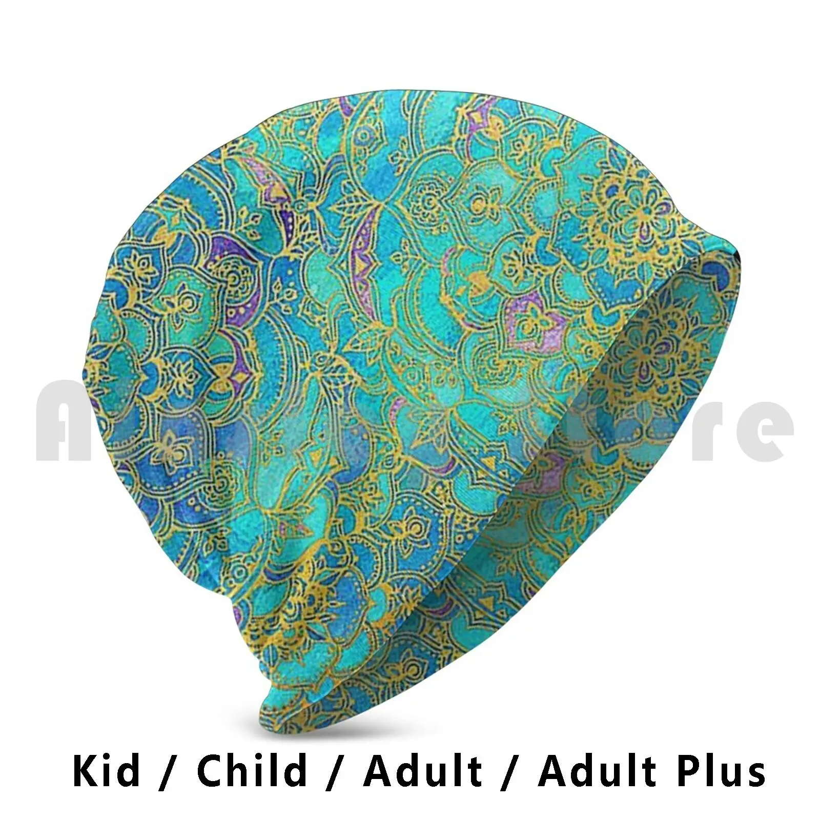 Sapphire & Jade Stained Glass Mandalas ( Blue Background ) Hat 2437 Hat Blue Watercolor Gold