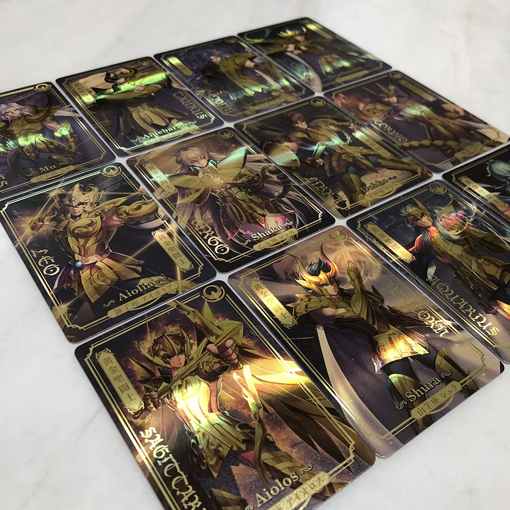 12pcs/set Saint Seiya Myth Cloth 30th Anniversary Limited Shining Card Exclusive Gold Saint Figure Card Commemorative Car Toys