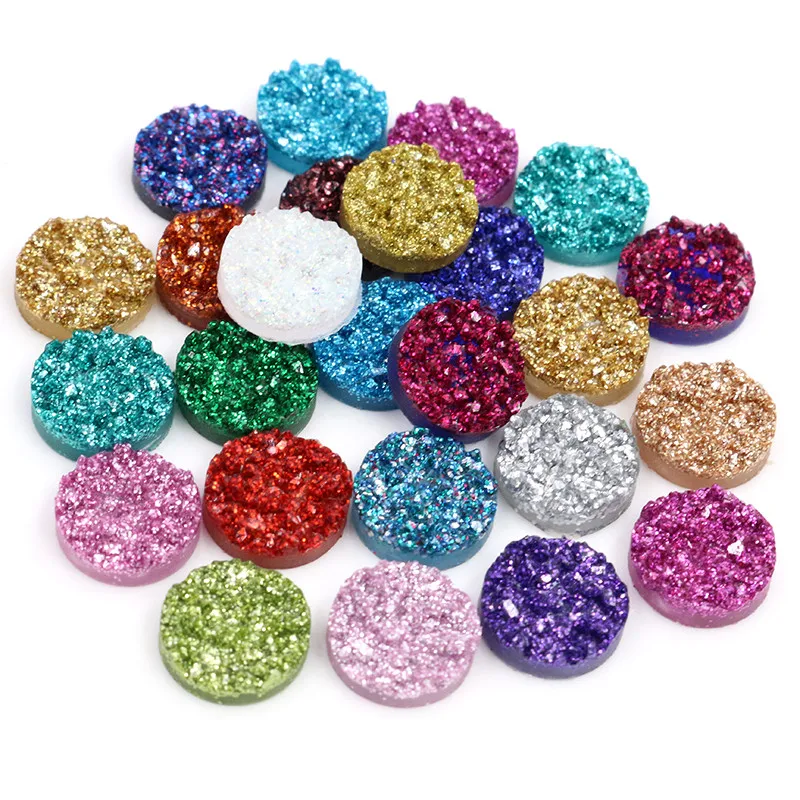 New 8mm 10mm 12mm 40pcs Druzy Natural Ore Style Flat Back Resin Cabochons For Bracelet Earrings DIY Jewelry Making Accessories