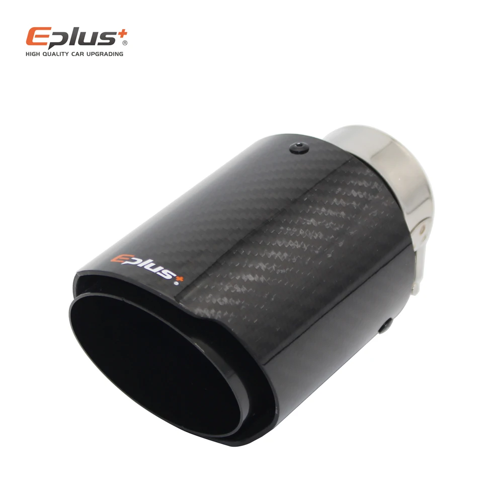 EPLUS Car Glossy Carbon Fiber Exhaust System Muffler Tip Universal Straight Stainless Black Mufflers Multi-Size For Akrapovic