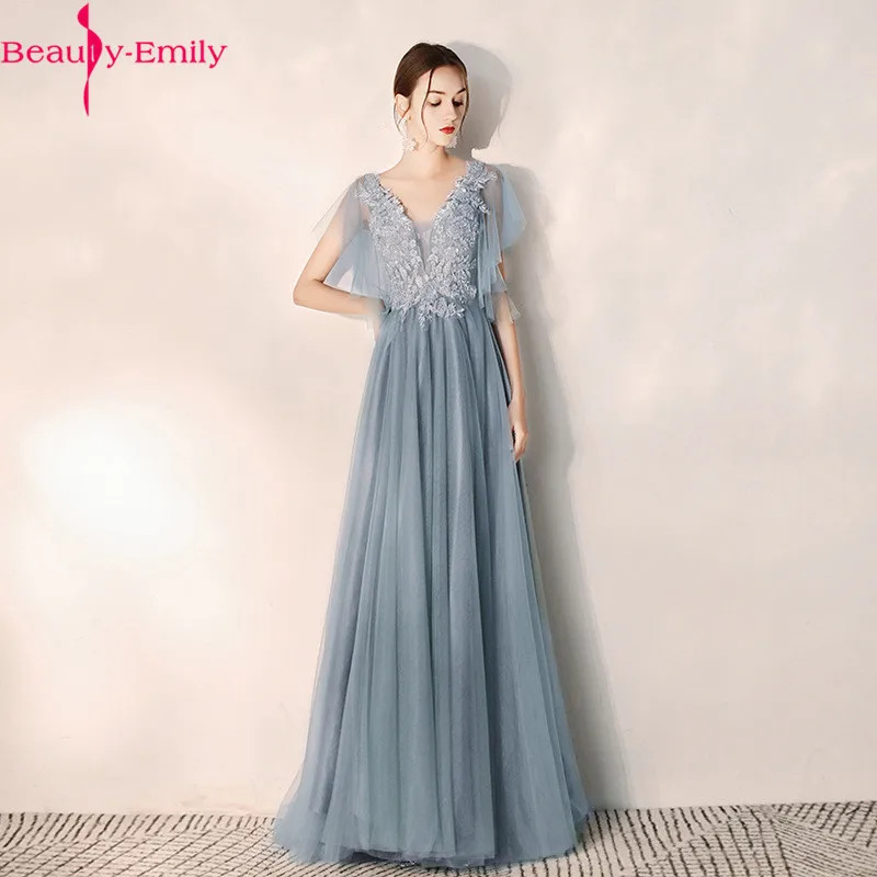 Charming V Neck Appliques Lace Women Evening Dress Fashion Sleeveless Lace Up Back Tulle Formal Party Dress 2 Length Available