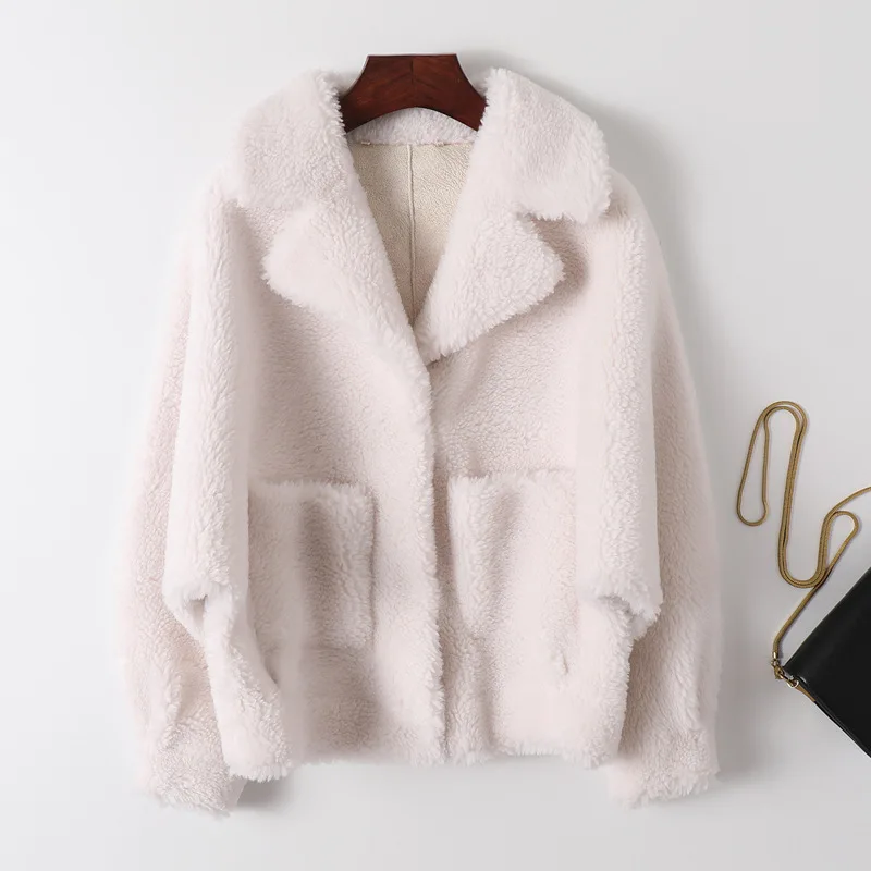 Real Fur Coat High Quality Australian Womens Wool Coats Thick Warm Elegant Loose Large Size Short Outwear Winter Coat For Women