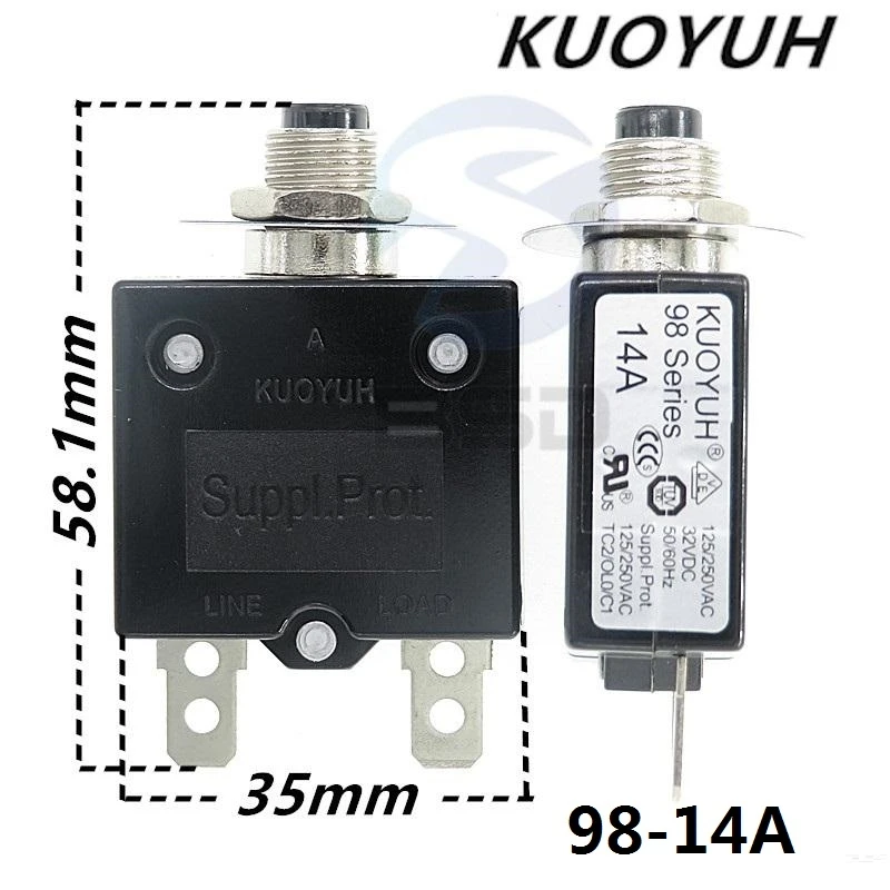 Interruptores de circuito kuoyuh 98 series 14a interruptor de sobrecarga protetor de sobrecorrente