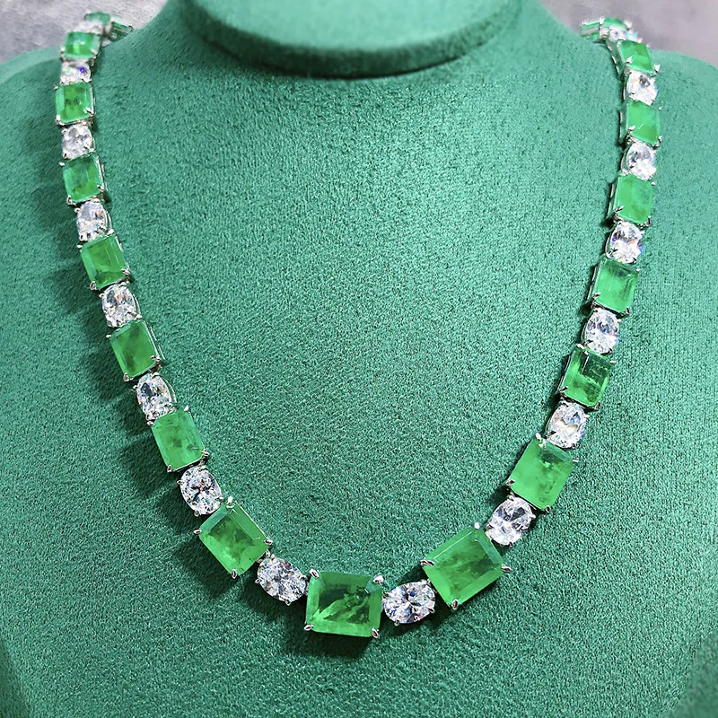 Vintage Emerald Diamond Necklace 100% Real 925 Sterling Silver chorker Pendant Necklaces for Women Bridal Party Wedding jewelry