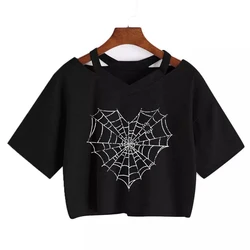 Y2K Spider Pattern Print Hot Girl Women Top Goth Punk Aesthetic Women T-shirt 200s Summer Harajuku Clothes KPOP Sexy Short Top