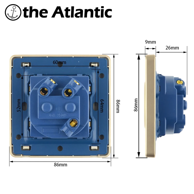 DE/EU/RU Standard Power Plug Socket Wall Electrical Outlet Wall Sockets Grounding 16A 250V Gold Plastic Frame