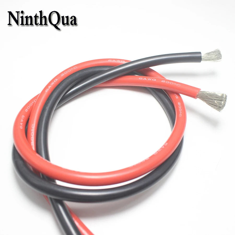 1metre 6AWG Wire Cable Soft 16mm2 silicone wire heat resistant 200° Cold resistant -60° Red Black