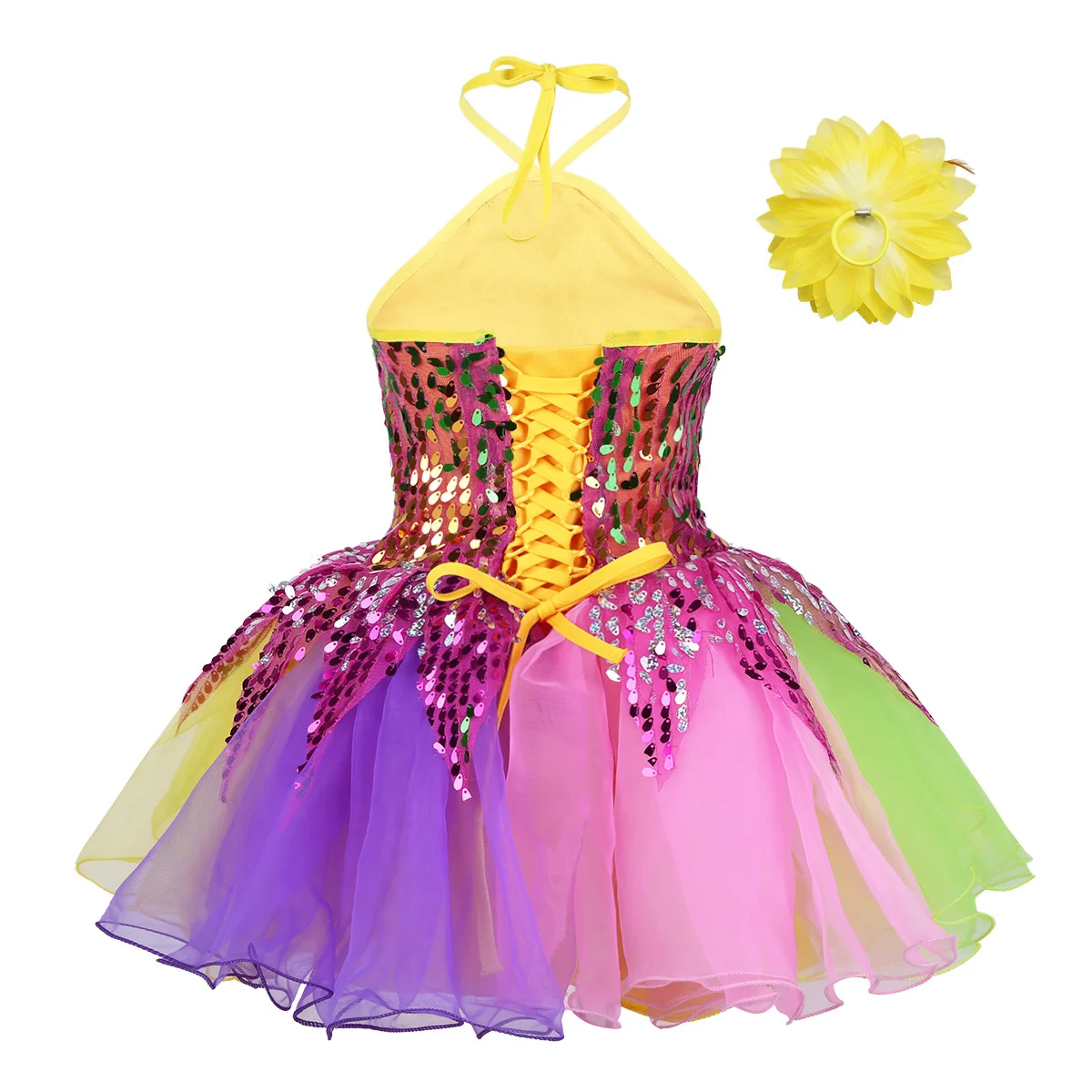 Kid Girls Shiny paillettes Halter Neck Dance Dress e copricapo Modern Jazz Dancewear Tutu Dress Performance Dance Costumes