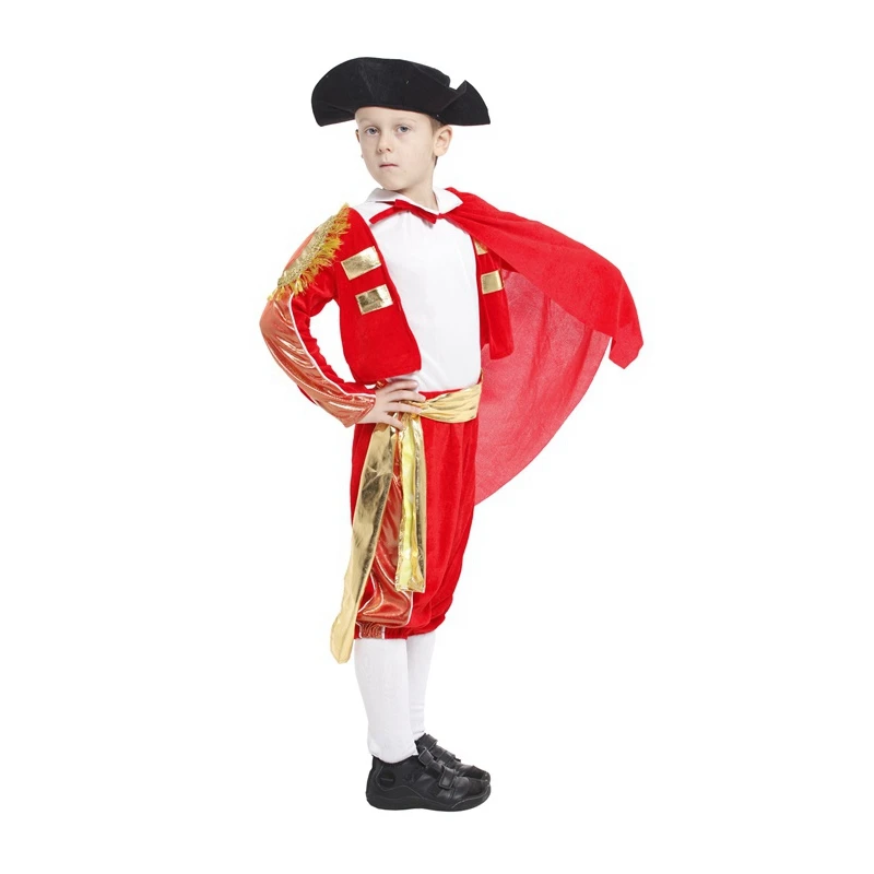 Kids Child Red Brilliant Spanish Matador Costume Bullfighter Cosplay for Boys Halloween Carnival Party Costumes