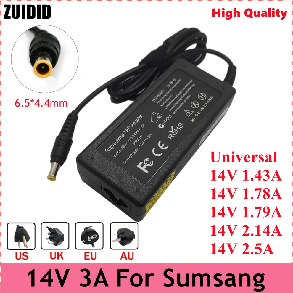 14V 3A 6.5*4.5mm AC Adapter Power Supply for Samsung LCD Monitor BX2235 S22A100N S19A100N S22A200B S22A300B S23A300B 1.78/1.79a