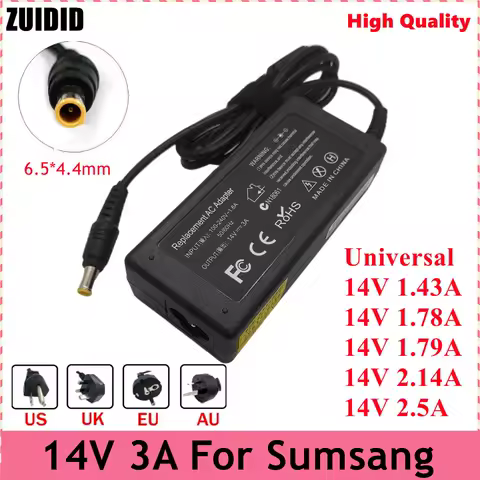 14V 3A 6.5*4.5mm AC Adapter Power Supply for Samsung LCD Monitor BX2235 S22A100N S19A100N S22A200B S22A300B S23A300B 1.78/1.79a