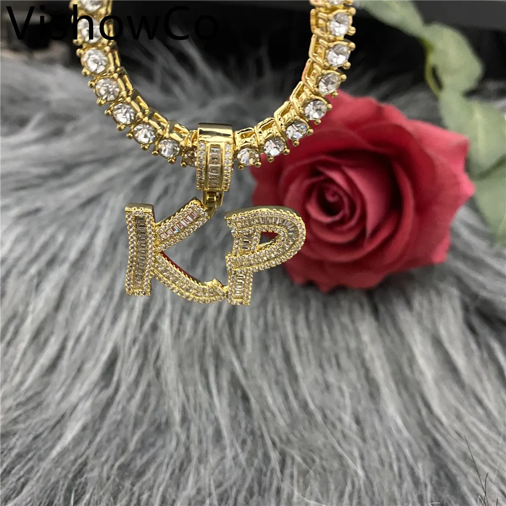 Custom Name Necklace Stainless Steel Tennis Chain Personalized Crystal Zircon Name Pendant Necklace Jewelry For Women Gifts