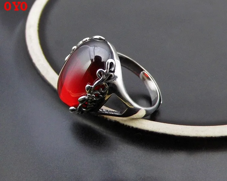 

925 silver jewelry personality Thai silver retro garnet open ring exaggerated atmosphere female new