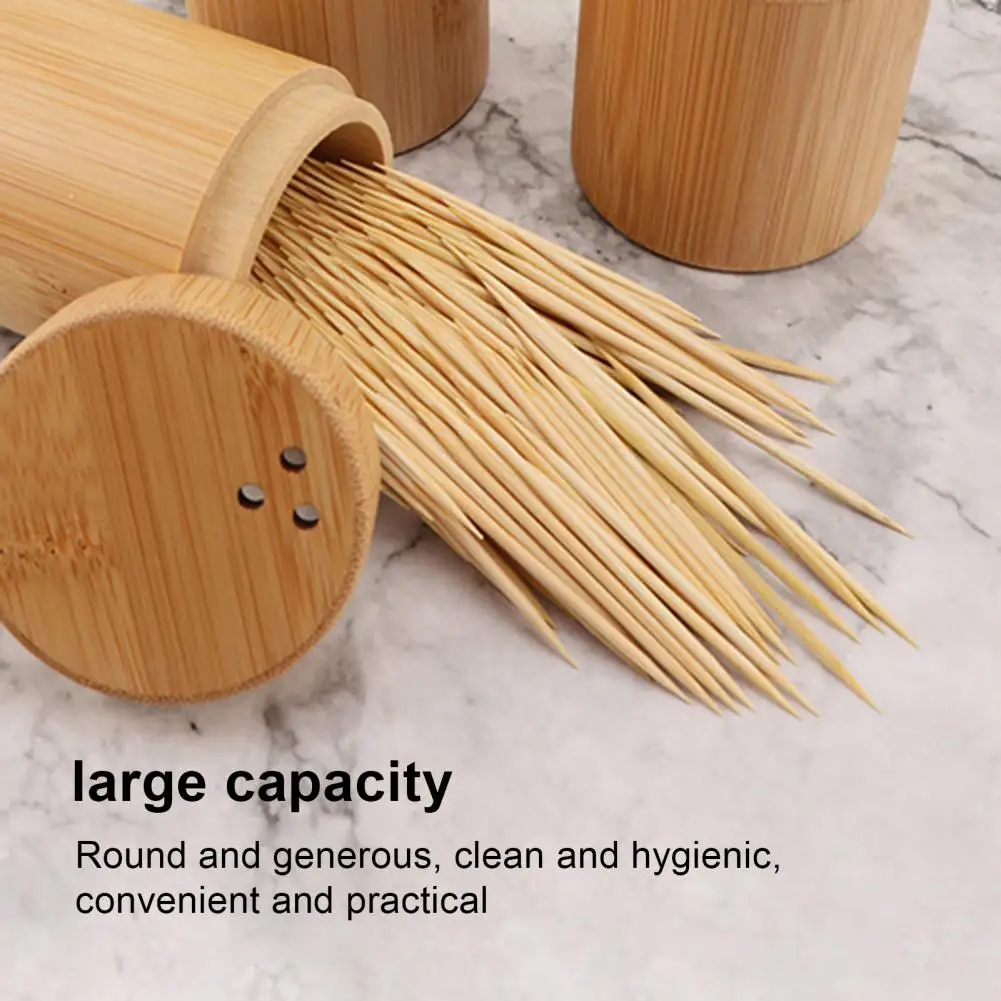 Toothpick Storage Box Portable Dustproof Bamboo Large Capacity Round Tooth Pick Holder Dispenser for Hotel