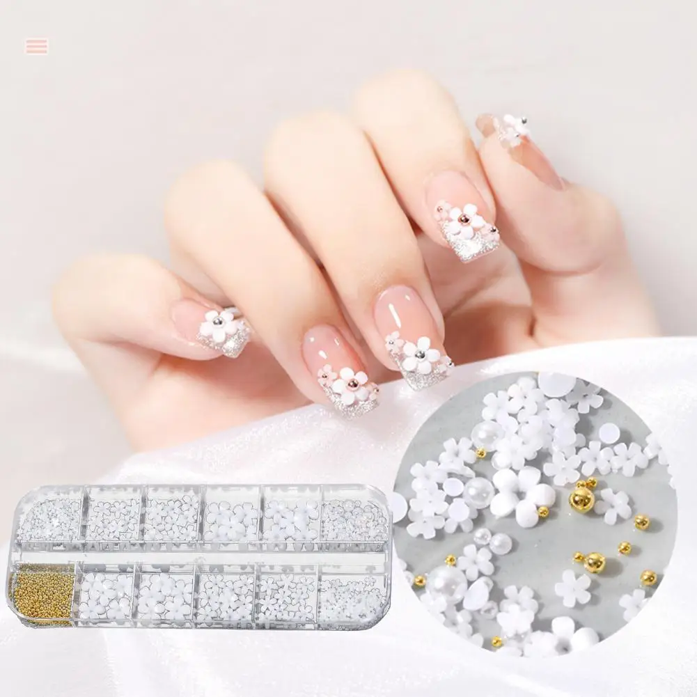 Nail Flower Ornament Five Petals Embossed Pattern White Mini Resin DIY Manicure Flower Decoration for Salon