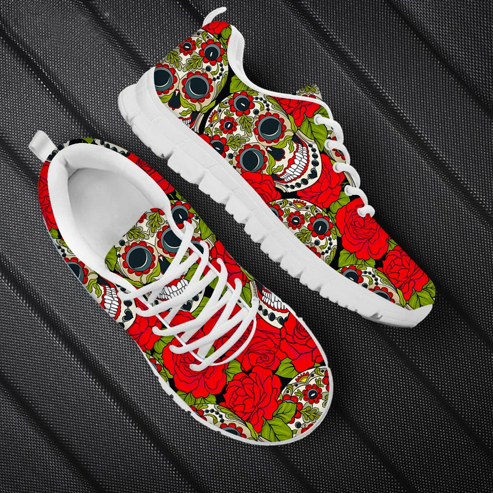 2025 Rose Sugar Skull 3D Print Women Sneackers Casual Sneakers For Women Lace-Up Walk Jogging Shoes Girls Flats Ladies Footwear