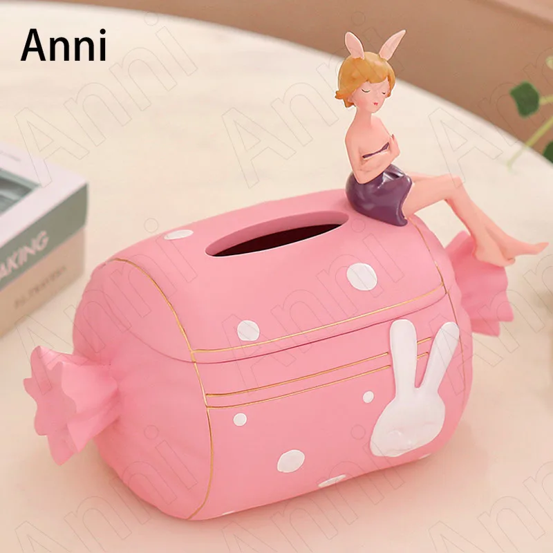 

Creativity Rabbit Girl Resin Tissue Boxes Nordic Modern Bedroom Pumping Paper Towel Storage Box Living Room Decoration Ornaments