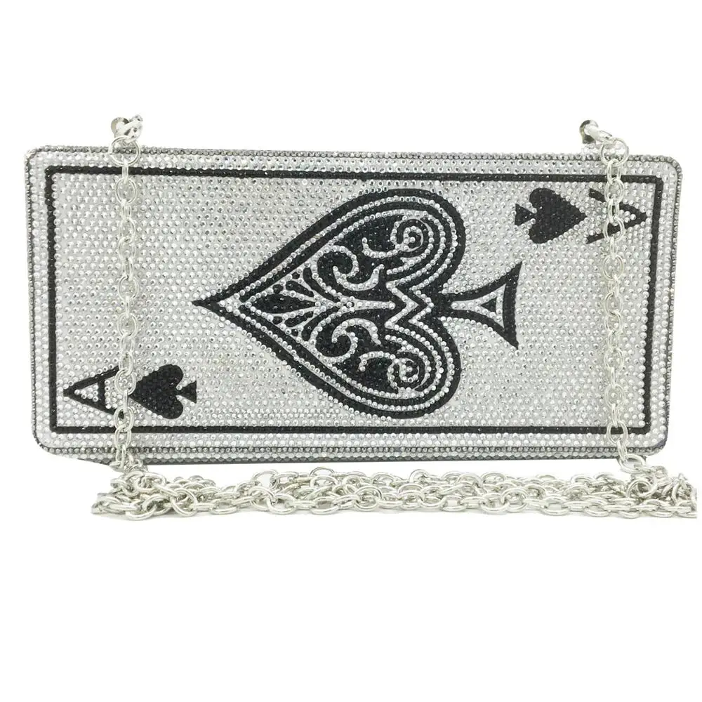 Boutique De FGG Poker carte da gioco Spade Ace donna Crystal Clutch borsa da sera Vegas strass borse casinò Dinner Bag