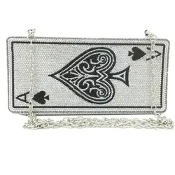 Boutique De FGG Poker Playing Card Spade Ace Women Crystal Clutch Purse Evening Bag Vegas Rhinestone Handbags Casinos Dinner Bag