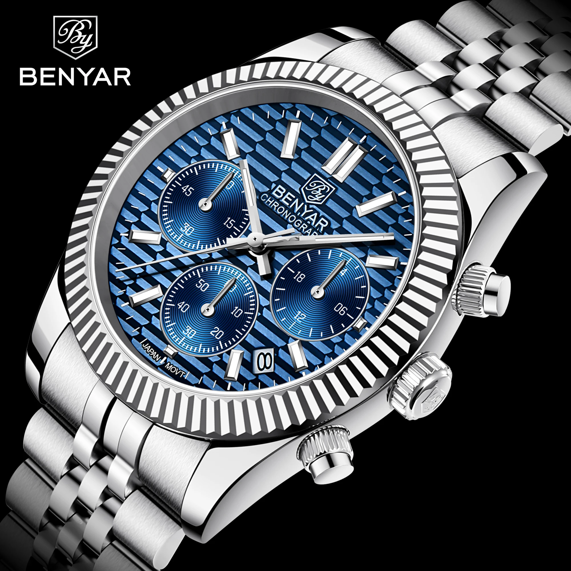 

2021 New BENYAR Top Brand Men's Quartz Watch Sapphire Stainless Steel Sports Chronograph Men's 200m Waterproof Relogio Masculino