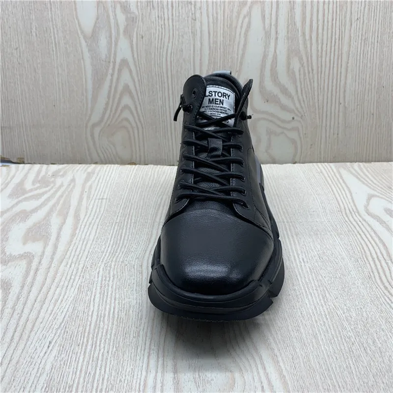 New Genuine Leather Active Shoes Mens Black Outdoor Warm High-Top Lace Up Waterproof Breathable Natural Cowhide Casual Shoes