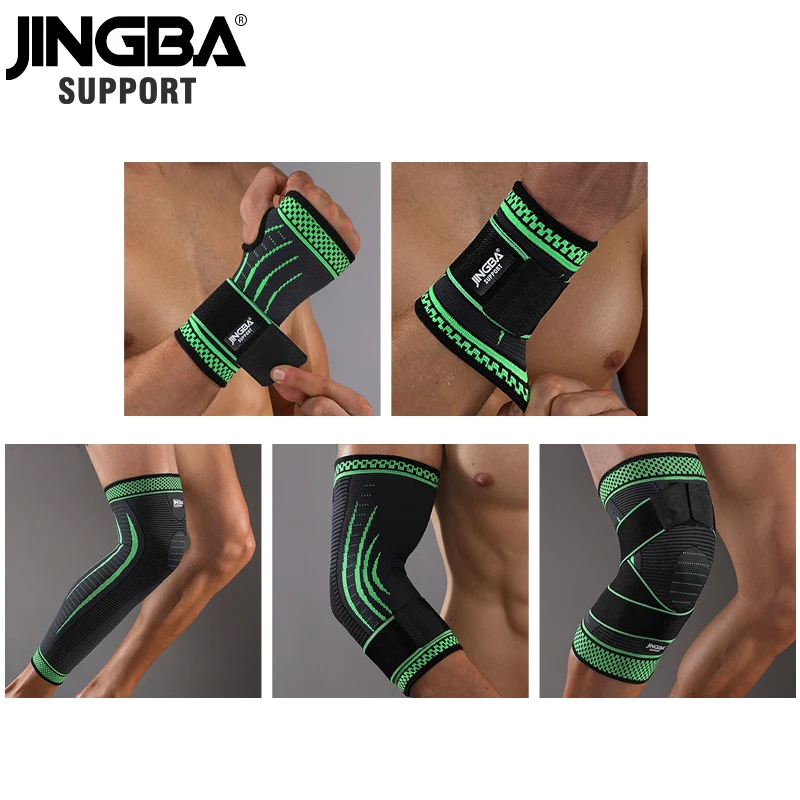 JINGBA SUPPORT 1PCS Nylon Bandage knee protector+wristband Support+ankle support+Elbow pads+hand guards+basketball knee Brace