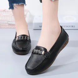 Women's shoes Peas shoes women spring new all-match single shoes Korean casual flat leather middle-aged mother shoes