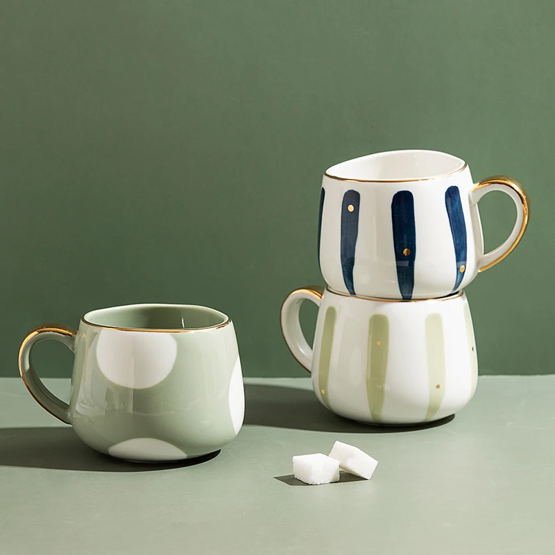 Nordic Creative Ceramic Coffee Cup Home Water Milk Mark Mug Gold Inlaid Couple Holiday Birthday Gift Coffee Mug