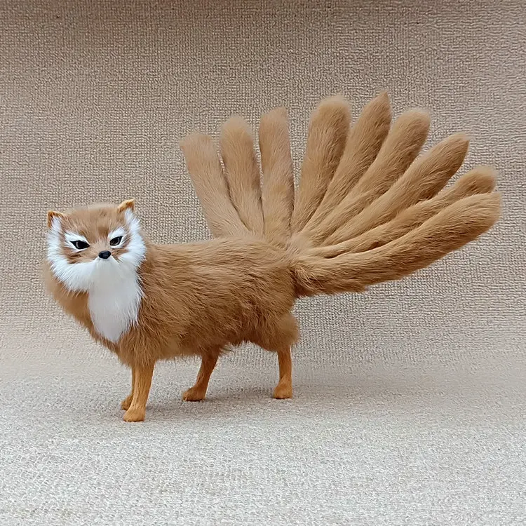 

yellow real life fox model plastic&furs simulation nine-tails fox gift about 38x10x15cm xf2825