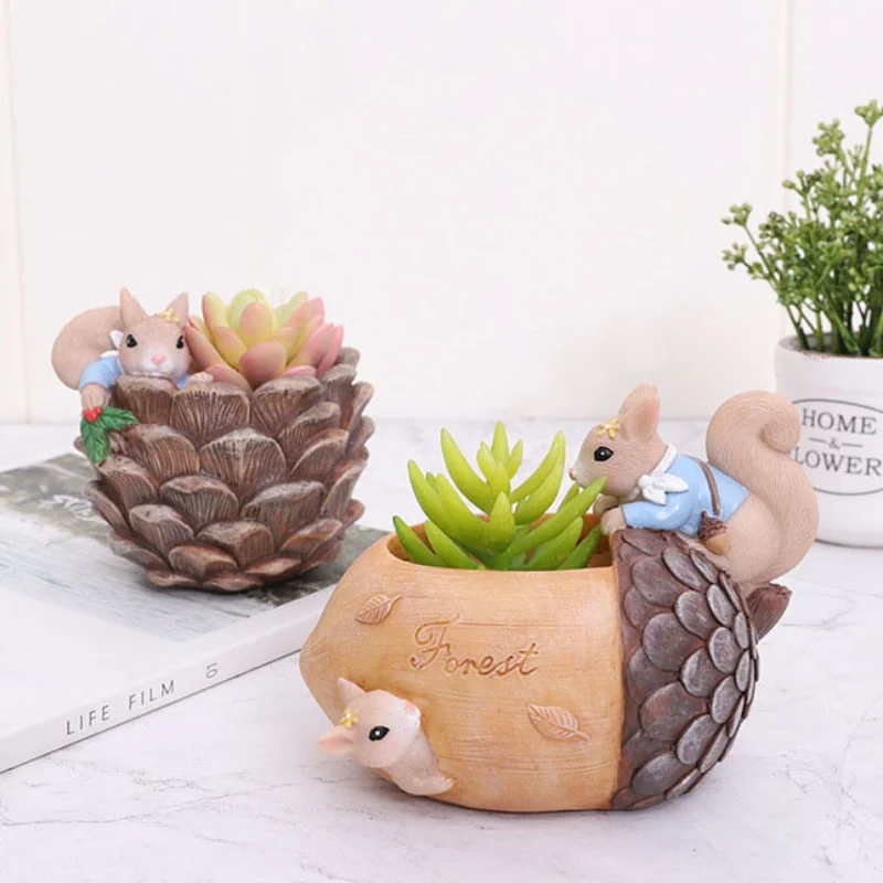 Creative Cartoon Squirrel Animal Succulent Flower Pot Home Gardening Plants Flowerpot Potted Flowerpots Ornament Home Decoration