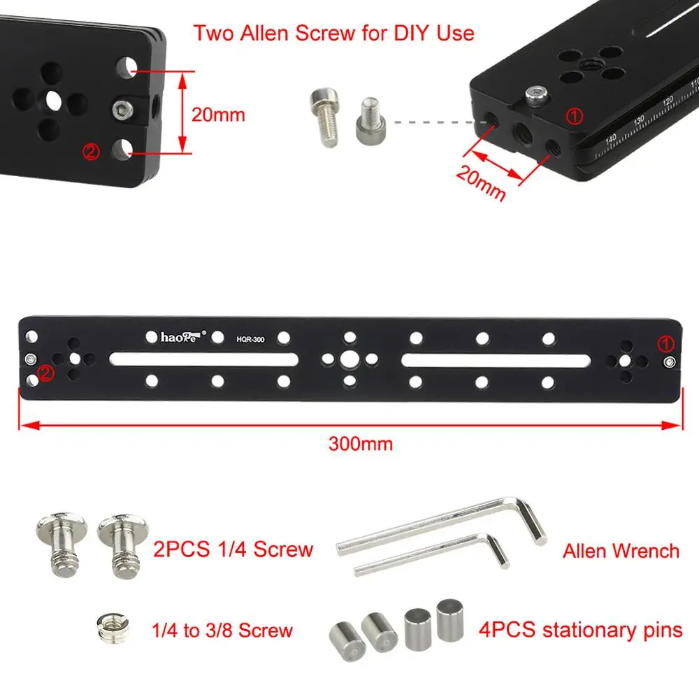 Haoge 300Mm Đa Năng Dual Dovetail Dài Nhanh Chóng Phát Hành Bộ Mở Rộng Đường Sắt Tấm Trượt Cho Chân Máy Ảnh Ballhead Kẹp phù Hợp Với Arca