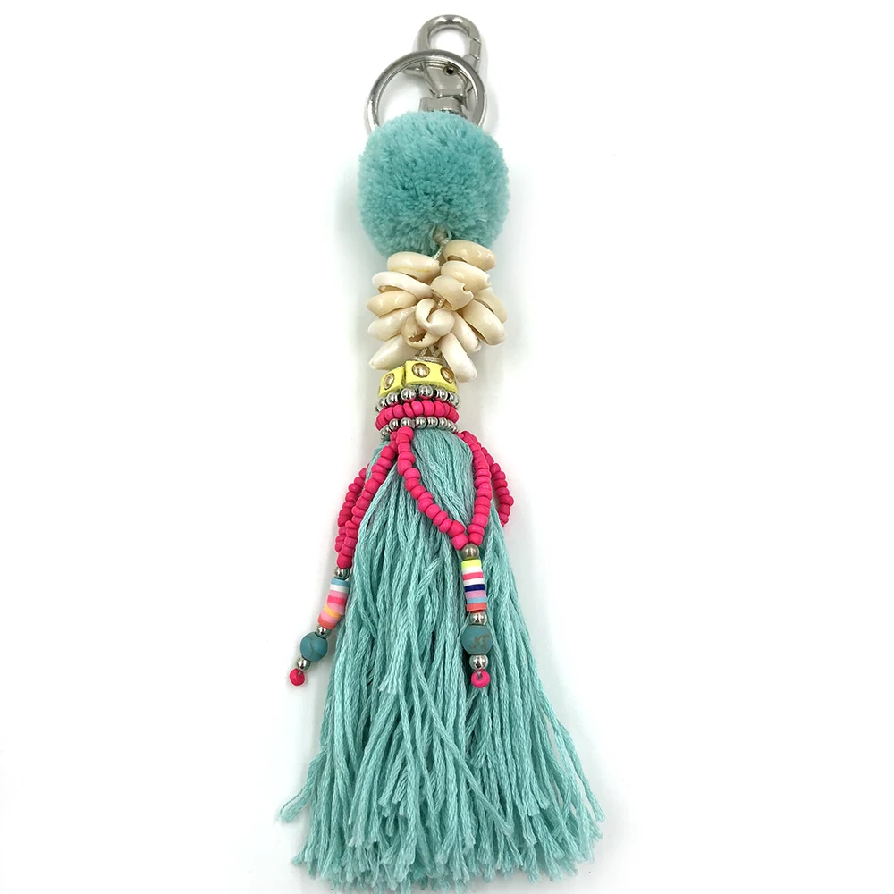 2020 New Shine pompoms Tassel pendant Keychain Boho Key Rings Bohemian Big Key Chains Cute Vintage jewelry findings bag pendants