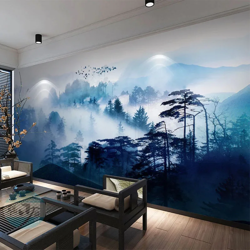 Custom Wallpaper 3D Stereo Ink Landscape Pine Forest Mural Wall Painting Living Room TV Sofa Study Home Decor Pegatinas De Pared