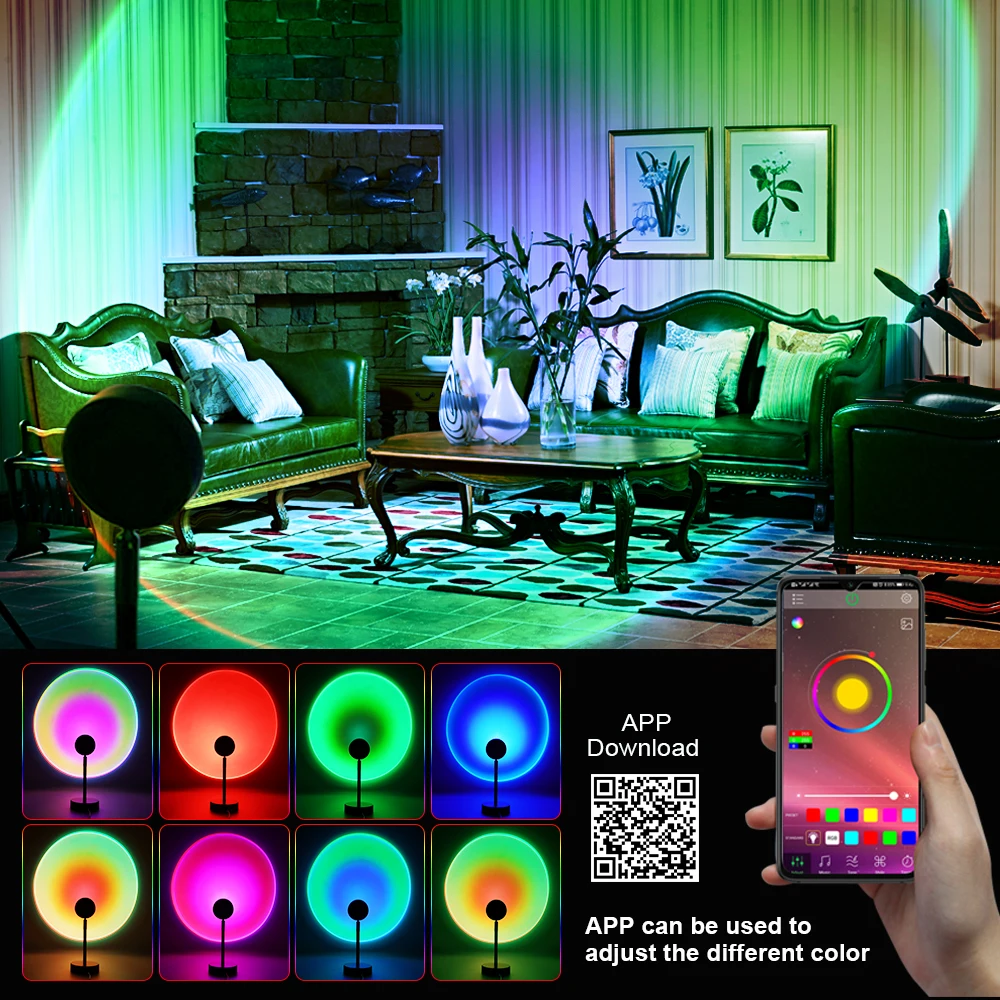 Sunset Projection Lamp,USB Port 180° Rotation LED Projector Lamp,For Bedroom  Selfie Atmosphere Creation