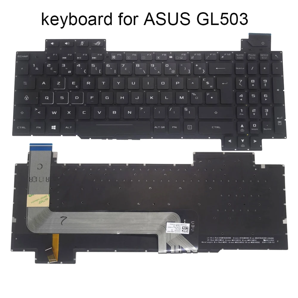 

New French azerty backlit keyboard for ASUS ROG GL503 GL503VD GL503VM GL503GE GL703GE FR computer keyboards AEBKLF00020