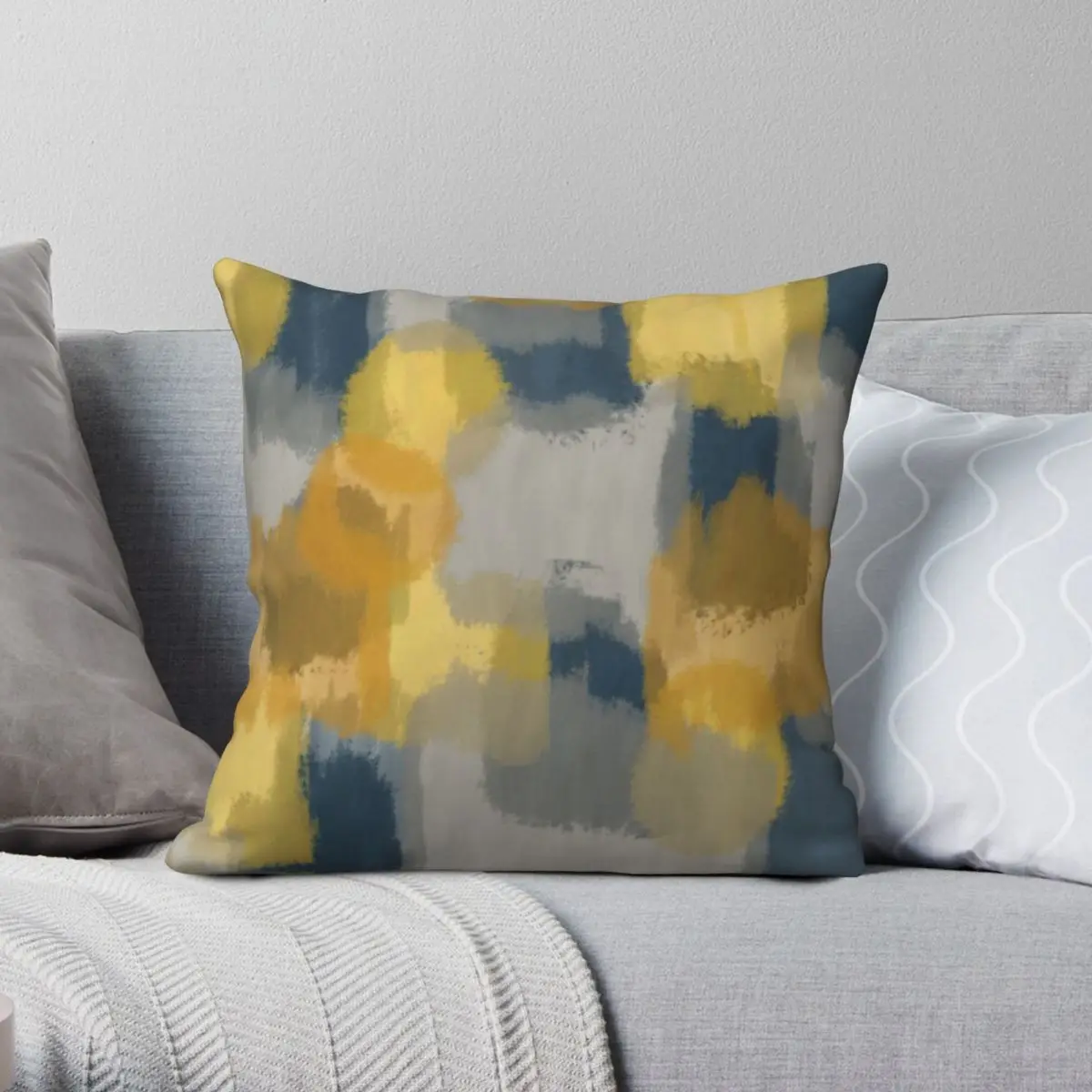 Abstract Paint In Mustard Yellow Square Pillowcase Polyester Linen Velvet Creative Zip Decor Home Cushion Cover