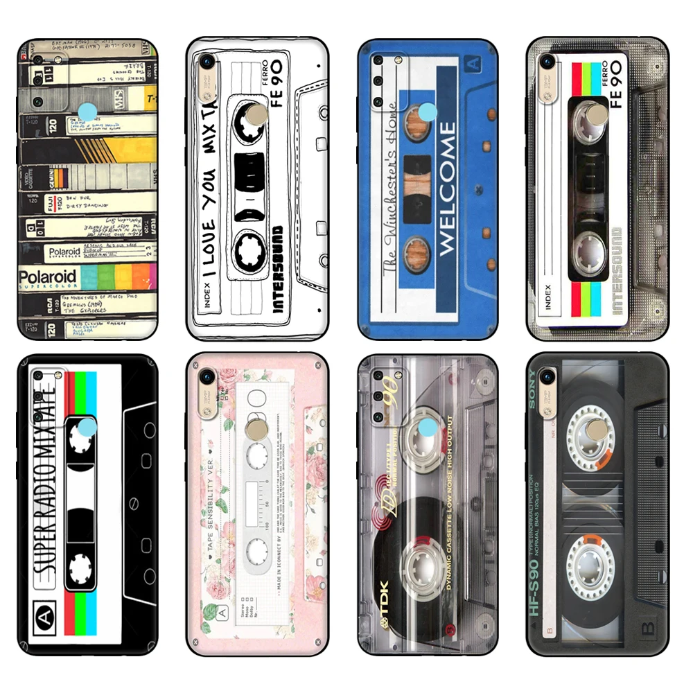 Black tpu Case For Huawei Honor 8a Prime 8s Prime 9 Lite honor 9A 9C 9X Premium 9x Pro 9S Case Cover RETRO CLASSIC CASSETTE