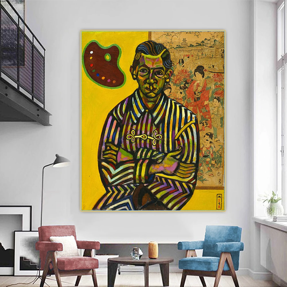 Citon Joan Miro《Portrait of Enric Cristòfol Ricart》Surrealism Canvas Oil Painting Picture Background Wall Decor Home Decoration