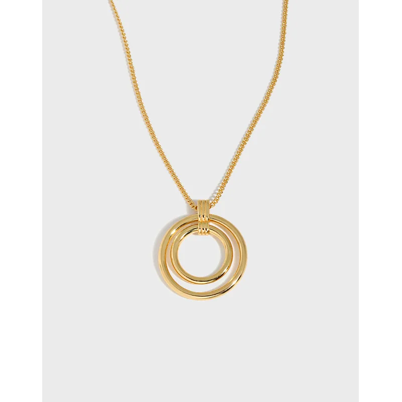 

100% Authentic 925 Sterling silver Double Circle Geometric Pendant necklace temperament clavicle C-YH082